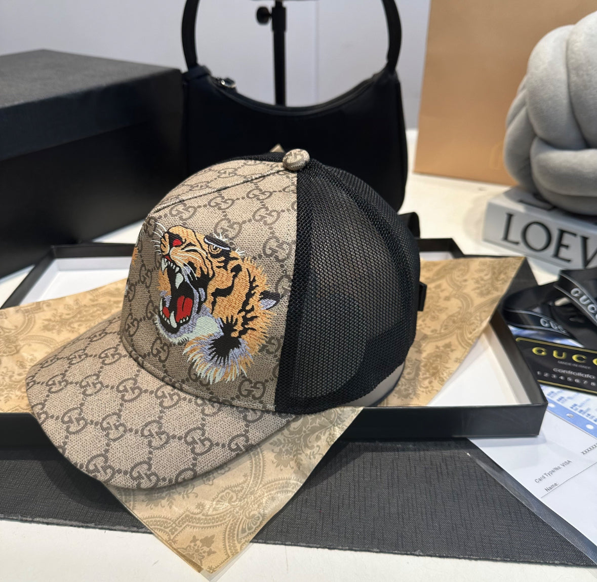 Gucci GG Supreme Tiger Print Baseball Cap