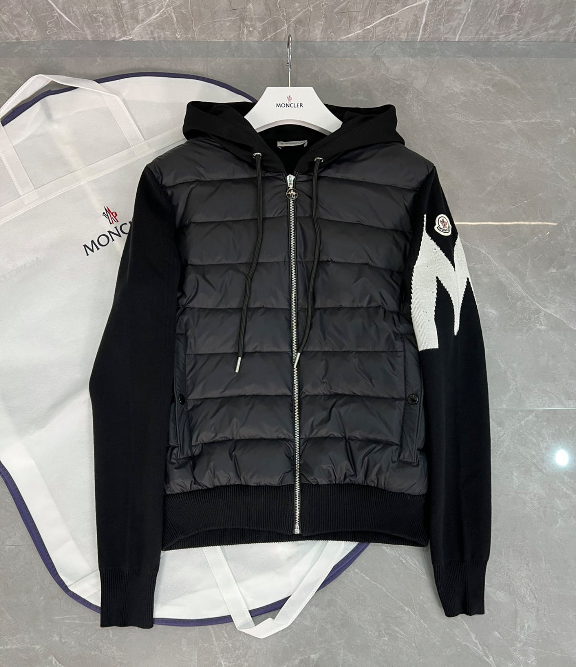 Moncler mens cardigan big m logo black